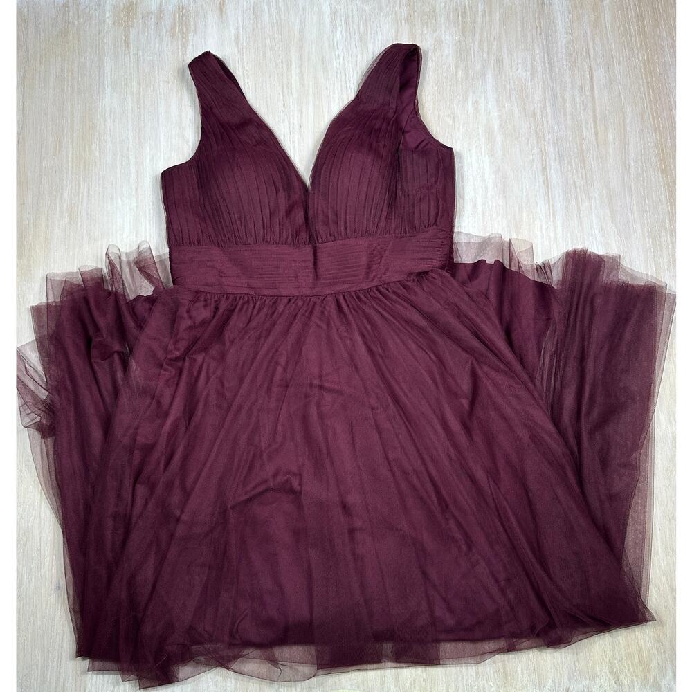 NWT Kennedy Blue Ella Tulle Bordeaux V-Neck Pleated Romantic Bridesmaid Dress 18